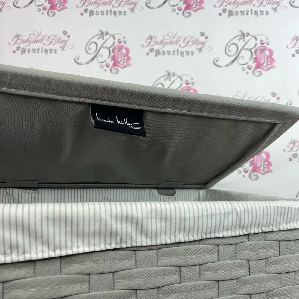 Nicole Miller basket flip top bin tote storage Gray Woven Basket with Lid